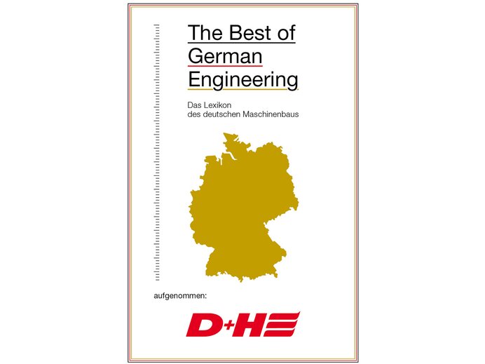 Seal "The Best of German Engineering" The encyclopedia of German mechanical engineering including a golden map of Germany and with the lettering "recorded D+H"