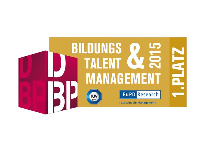  "BILDUNGS & TALENT MANAGEMENT 2015" seal including TÜV and EuPD Research | Sustainable Management Certificate