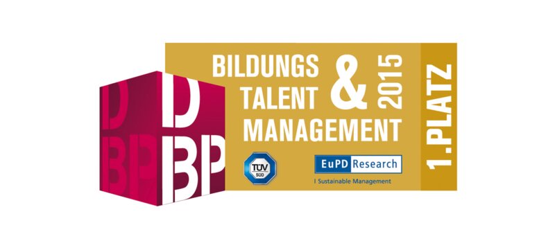 "BILDUNGS & TALENT MANAGEMENT 2015" seal including TÜV and EuPD Research | Sustainable Management Certificate