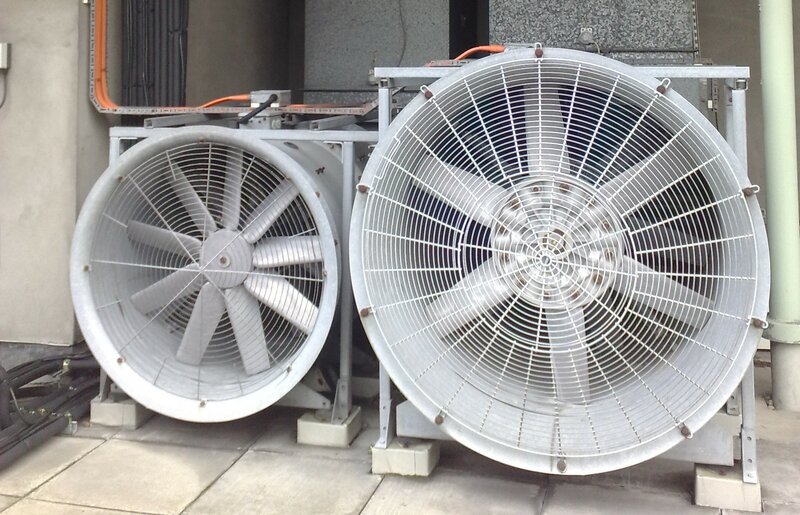 Two large fans at ground level
