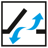 Symbol for air exchange, blue arrows in and out